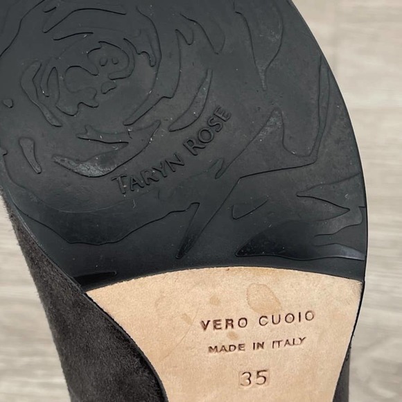 TARYN ROSE Gray Suede Pump Round Toe Block Heels - Made in Italy - Size 35 - Picture 7 of 10